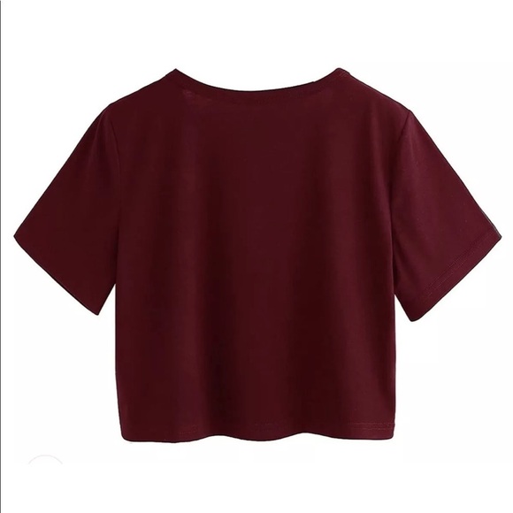 NEW Sweaty Rocks Cropped Tee Saturn T-Shirt Top Burgundy Short Sleeves Juniors L - Picture 2 of 3